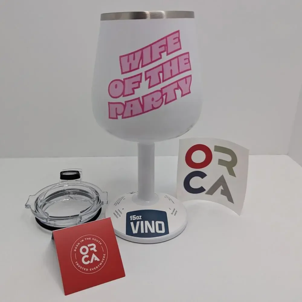 ORCA Vino White Wife Of The Party 15oz Insulated Stainless Steel Wine Cup w/ Lid